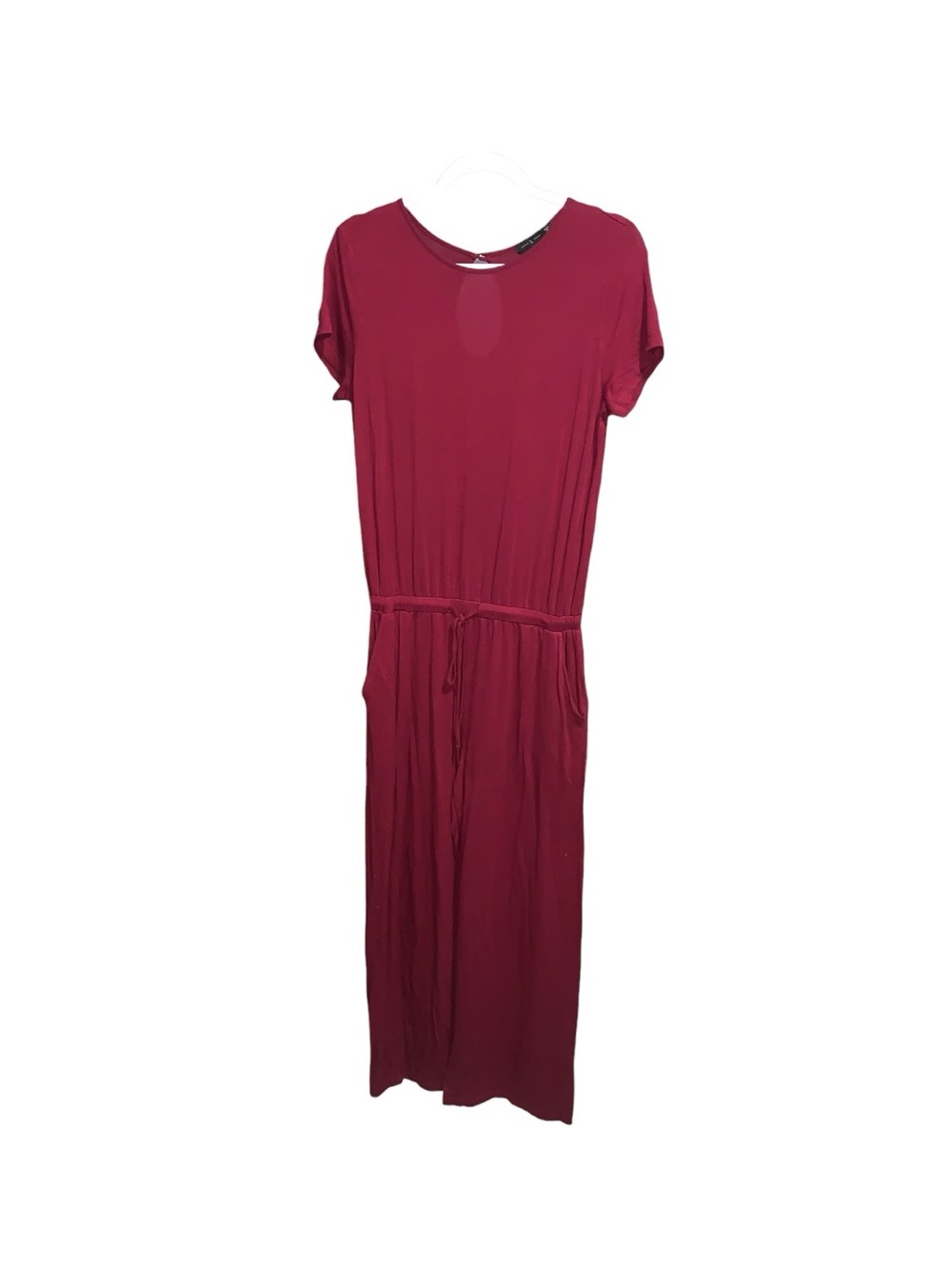 Woman’s Large Red Wide Leg Jumpsuit Stretchy Keyhole Pockets